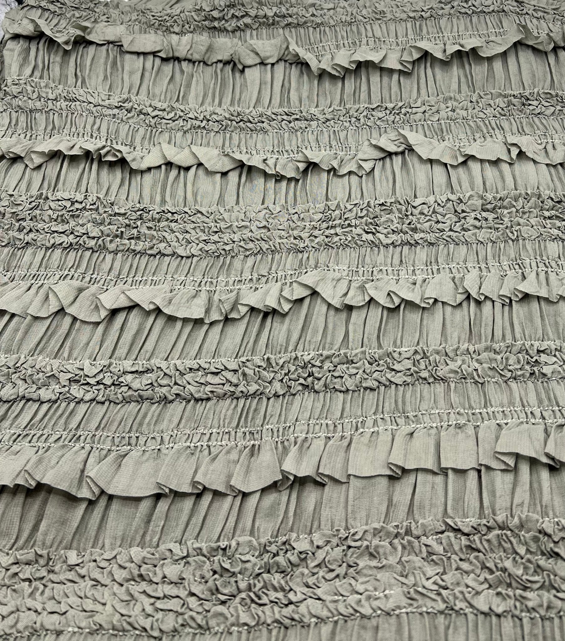 Khaki Green Ruffle Textured 2 Way Stretch Fabric - T9 Fabrics